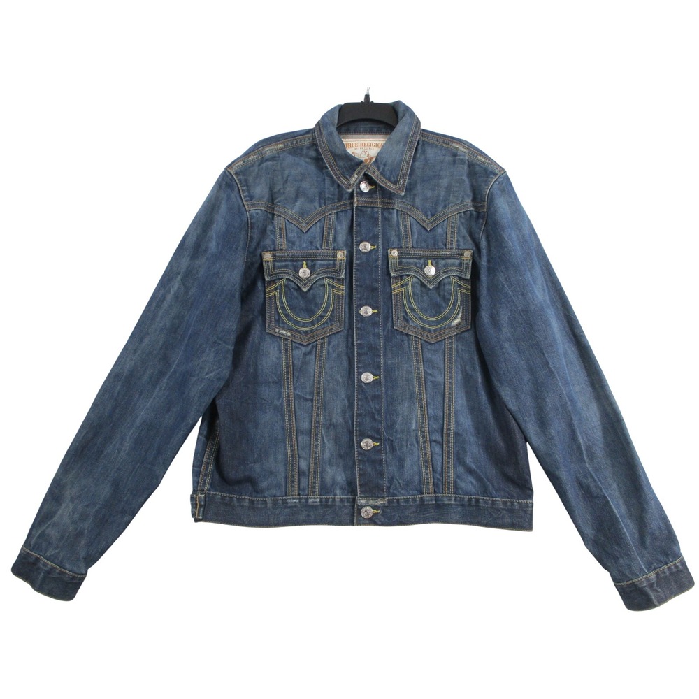 True Religion Jimmy QT Denim Jacket Blue Big T Stitch XXL Trucker Western